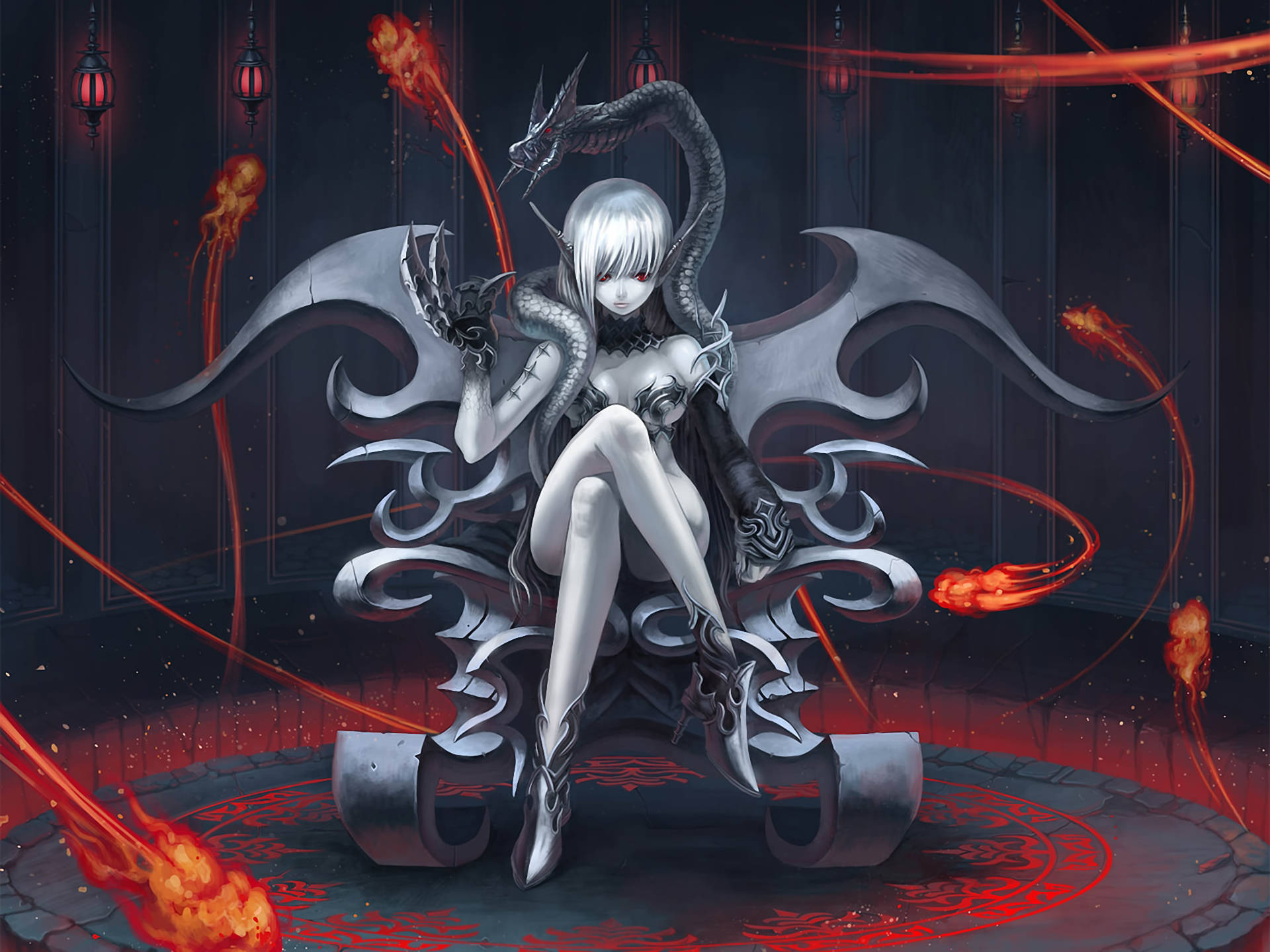 Dark Anime Dragon Girl Background