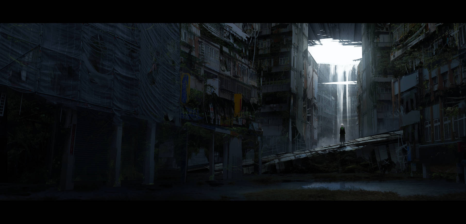 Dark Anime Dystopian City Background