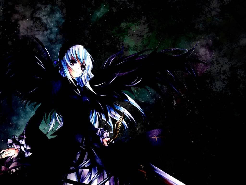 Dark Anime Girl In Black Wings