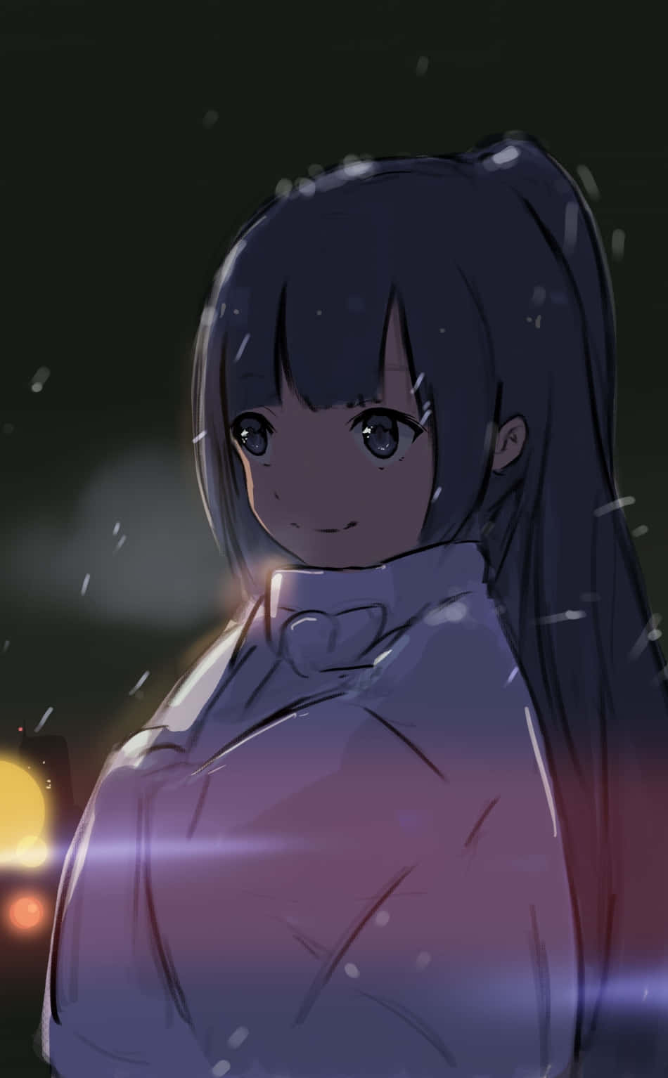 Dark Anime Girl Standing Against A Moonlit Night Background