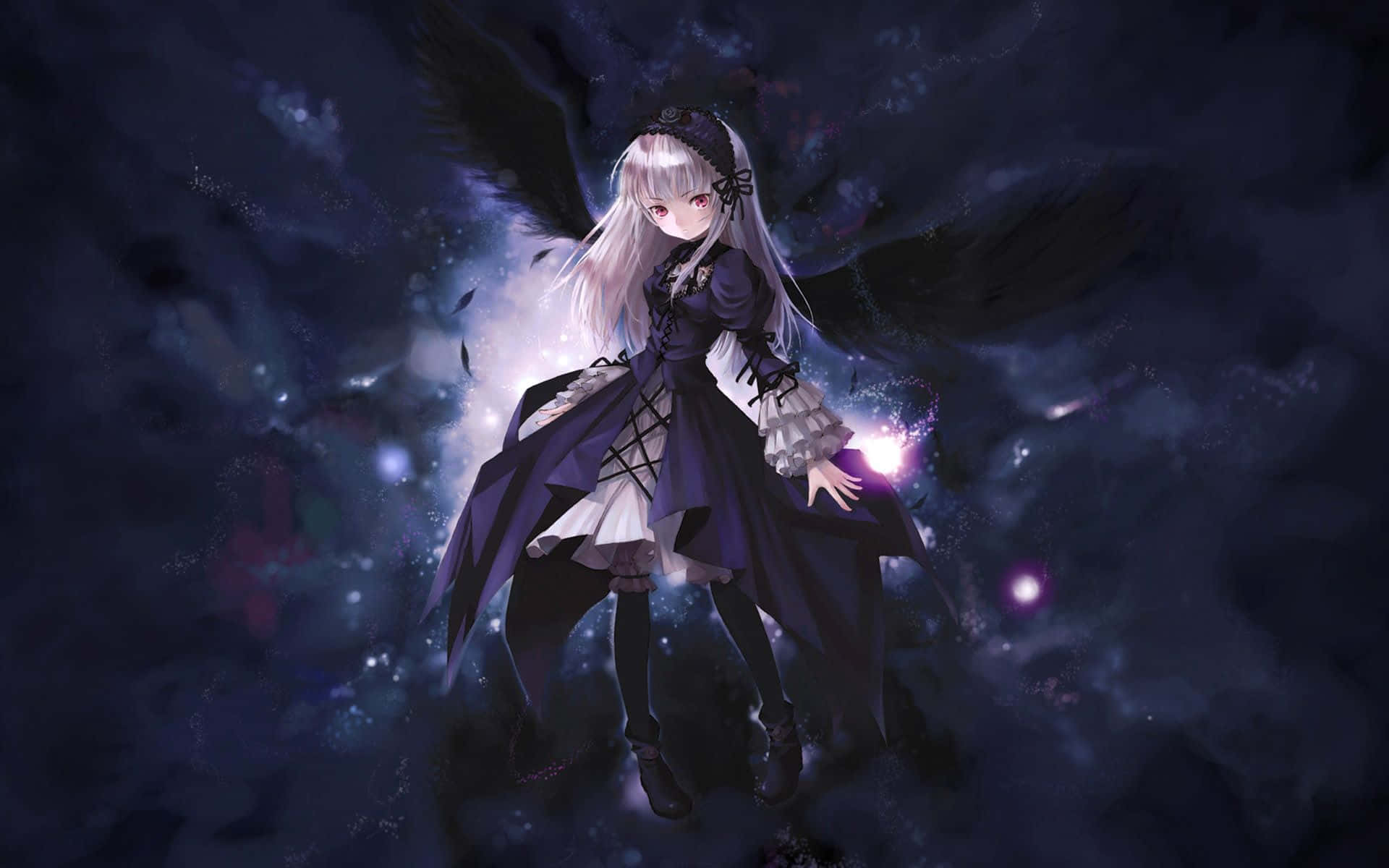 Dark Anime Girl Under The Night Sky Background