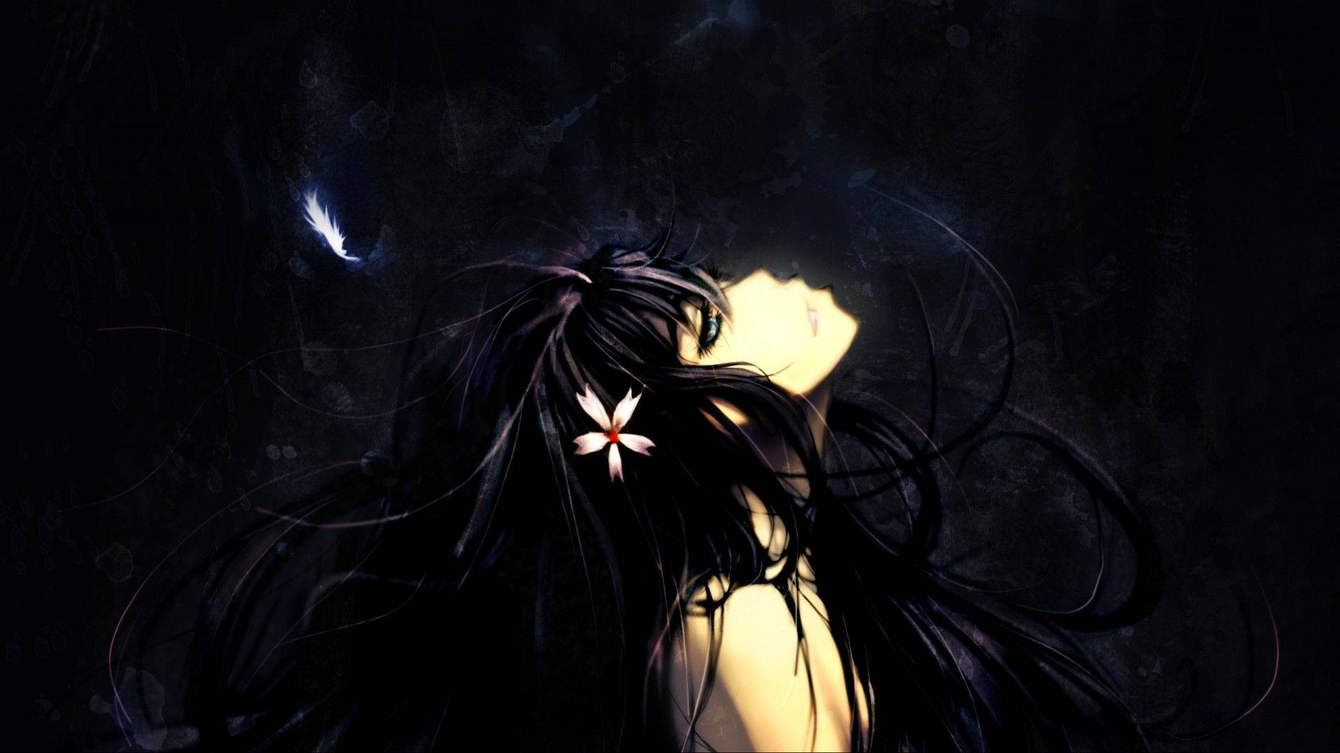 Dark Anime Girl With Black Hair Background