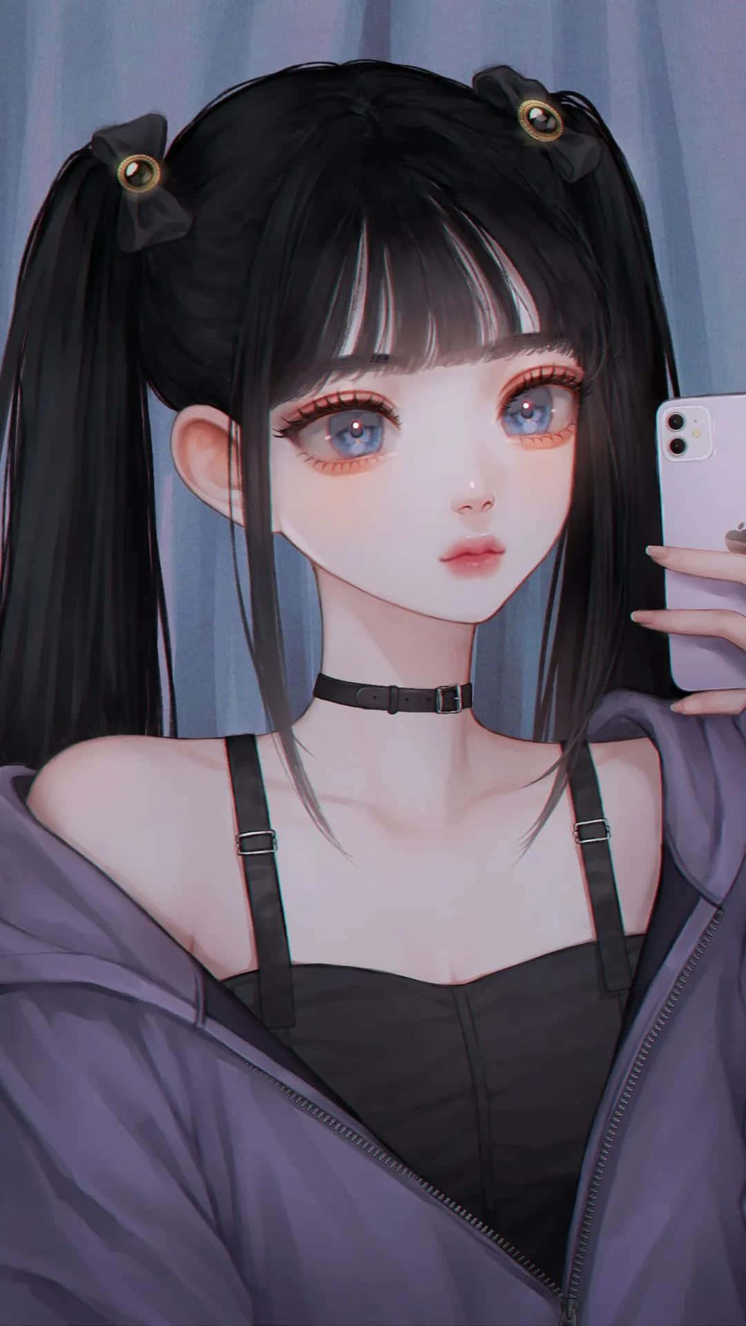 Dark Anime Girl With Piercing Blue Eyes Background