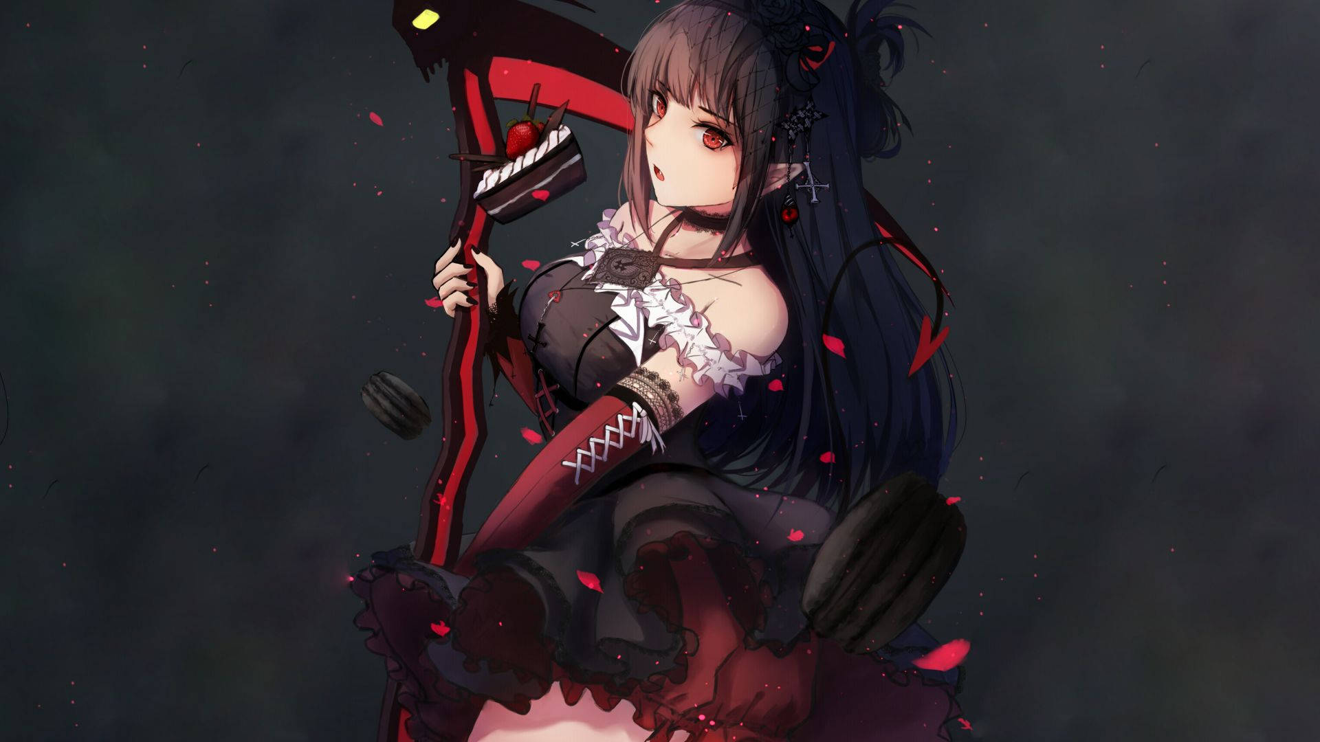 Dark Anime Red Devil Maid Background
