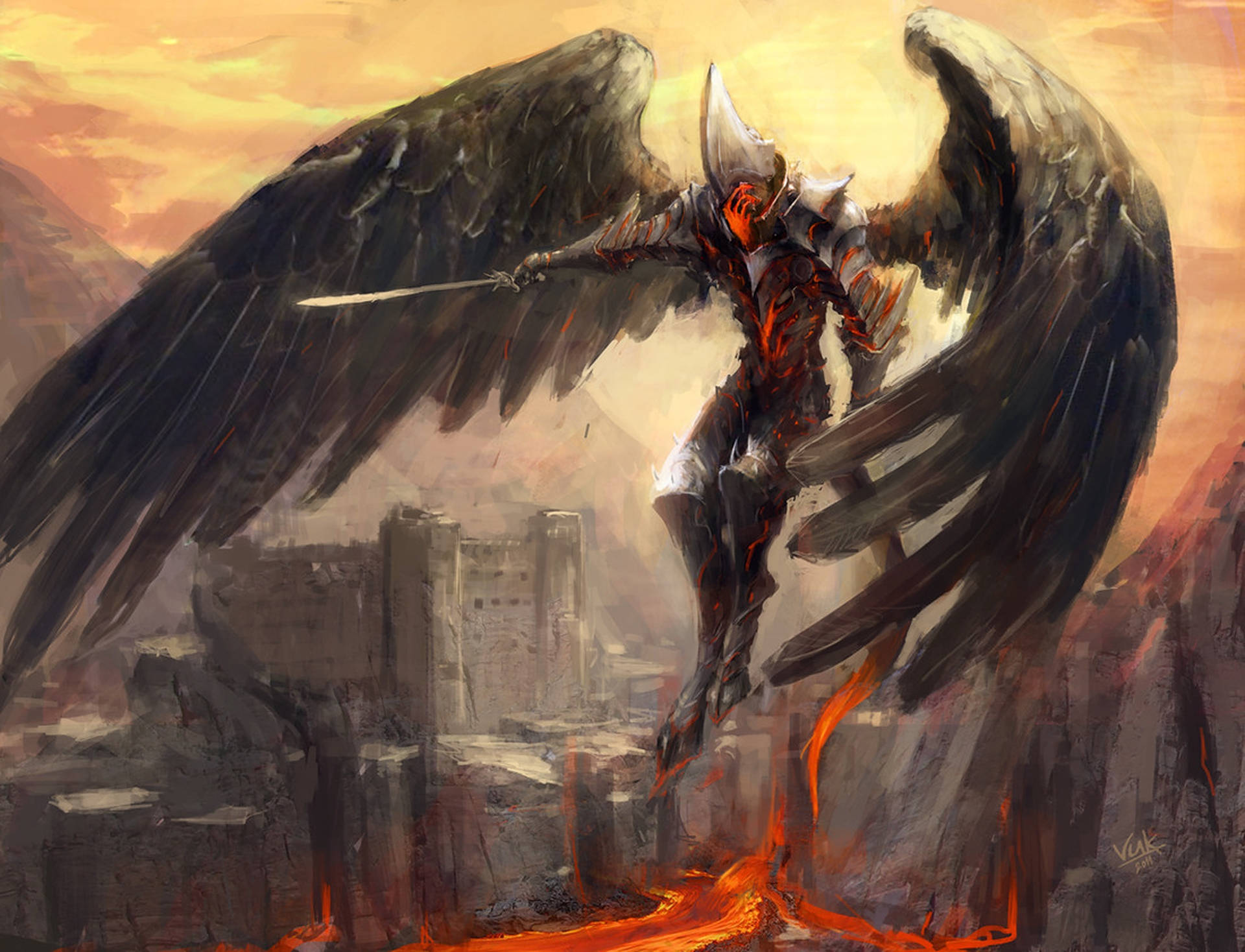 Dark Armored Angel Background