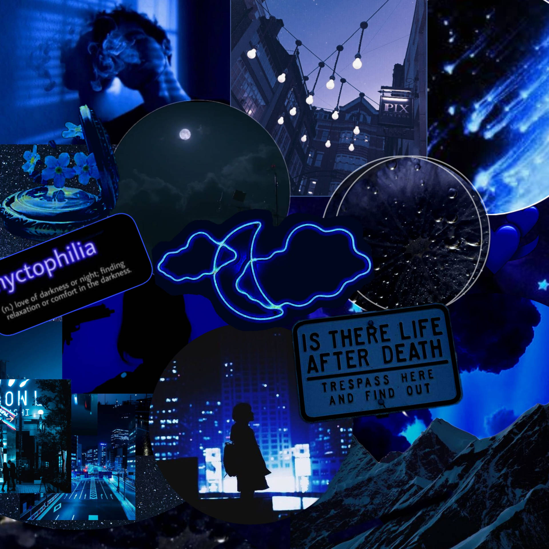 Dark Blue Aesthetic Night Collage Background