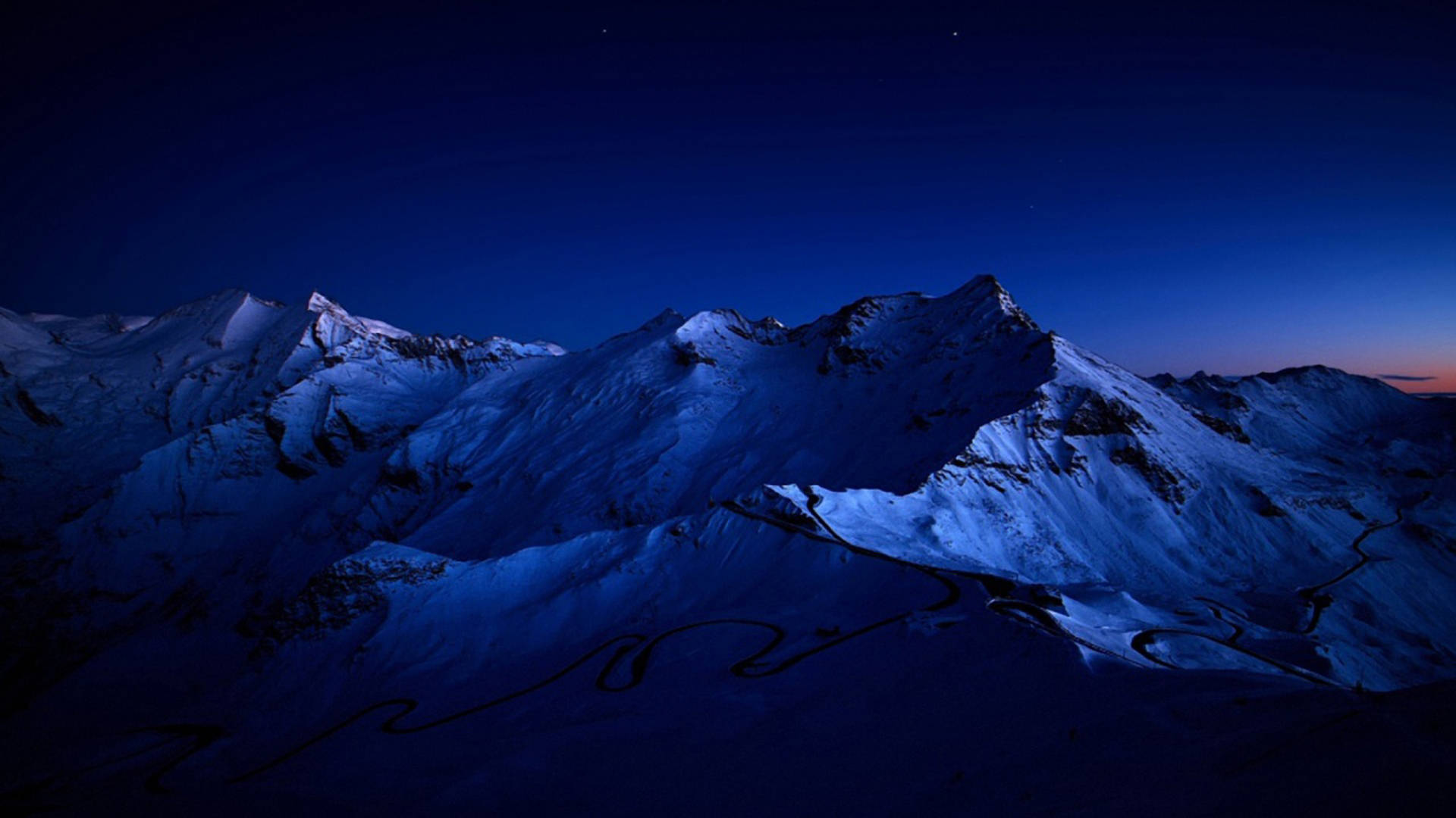 Dark Blue Aesthetic Snow-capped Mountain Background
