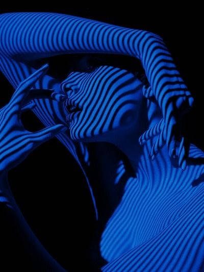 Dark Blue Aesthetic Tumblr Woman With Striped Shadow Background