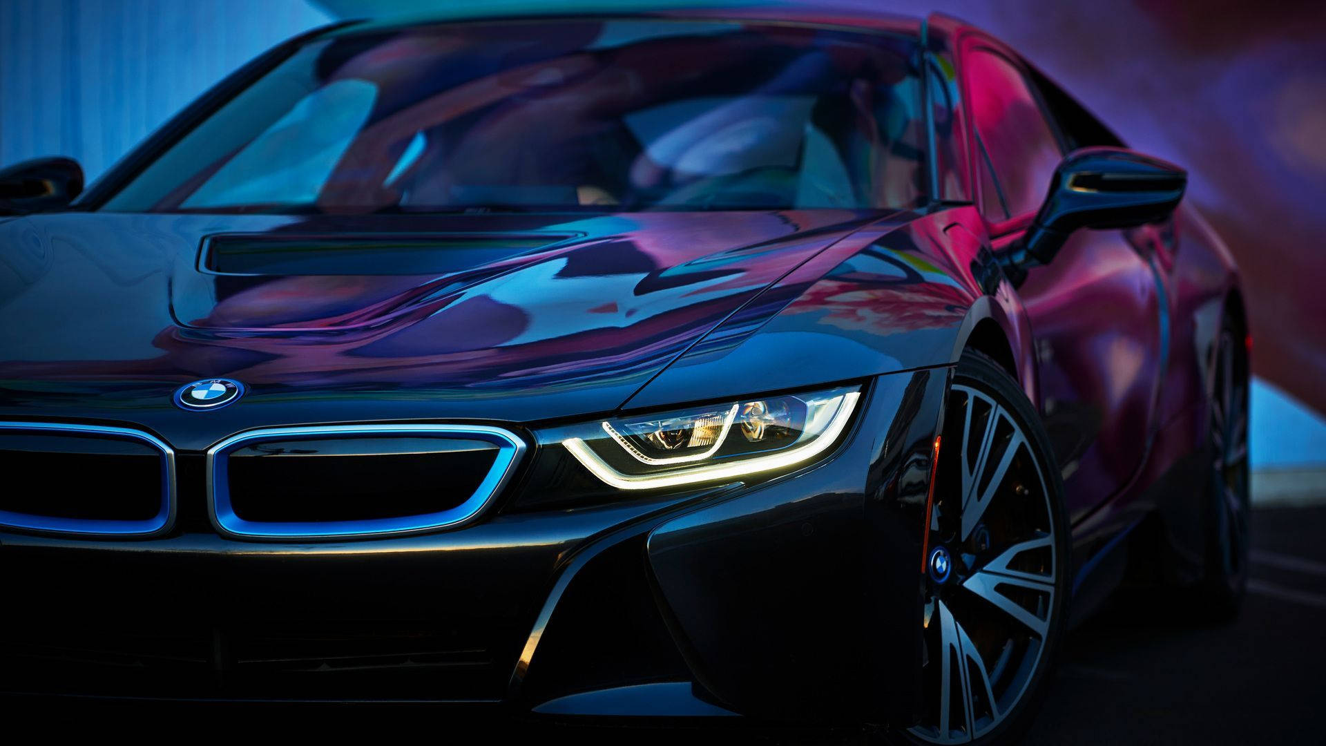 Dark Blue Bmw In A Showroom Background