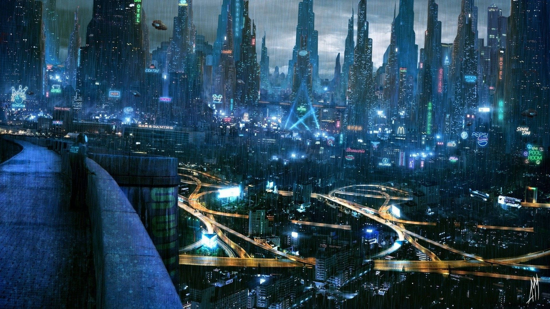 Dark Blue Futuristic City Background