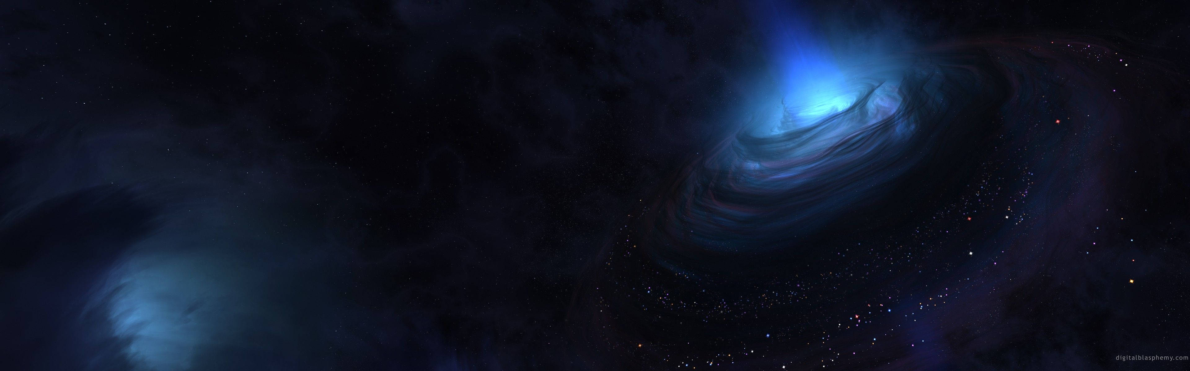 Dark Blue Galaxy Dual Screen Background