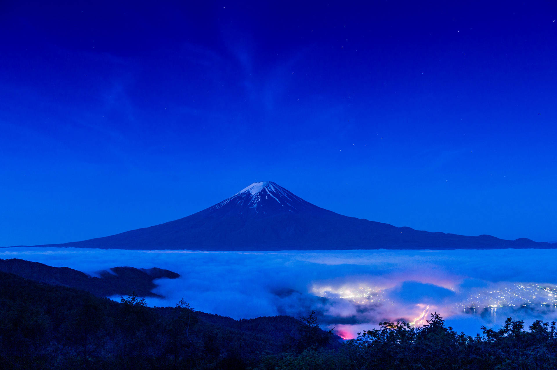 Dark Blue Mount Fuji Background
