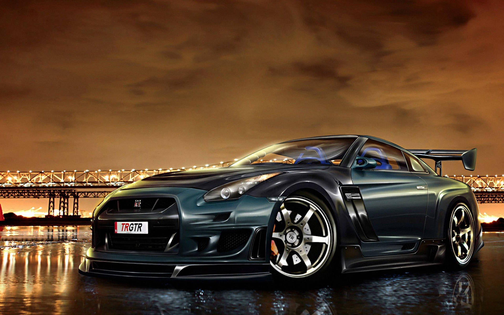 Dark Blue Nissan Gtr Sports Car Background