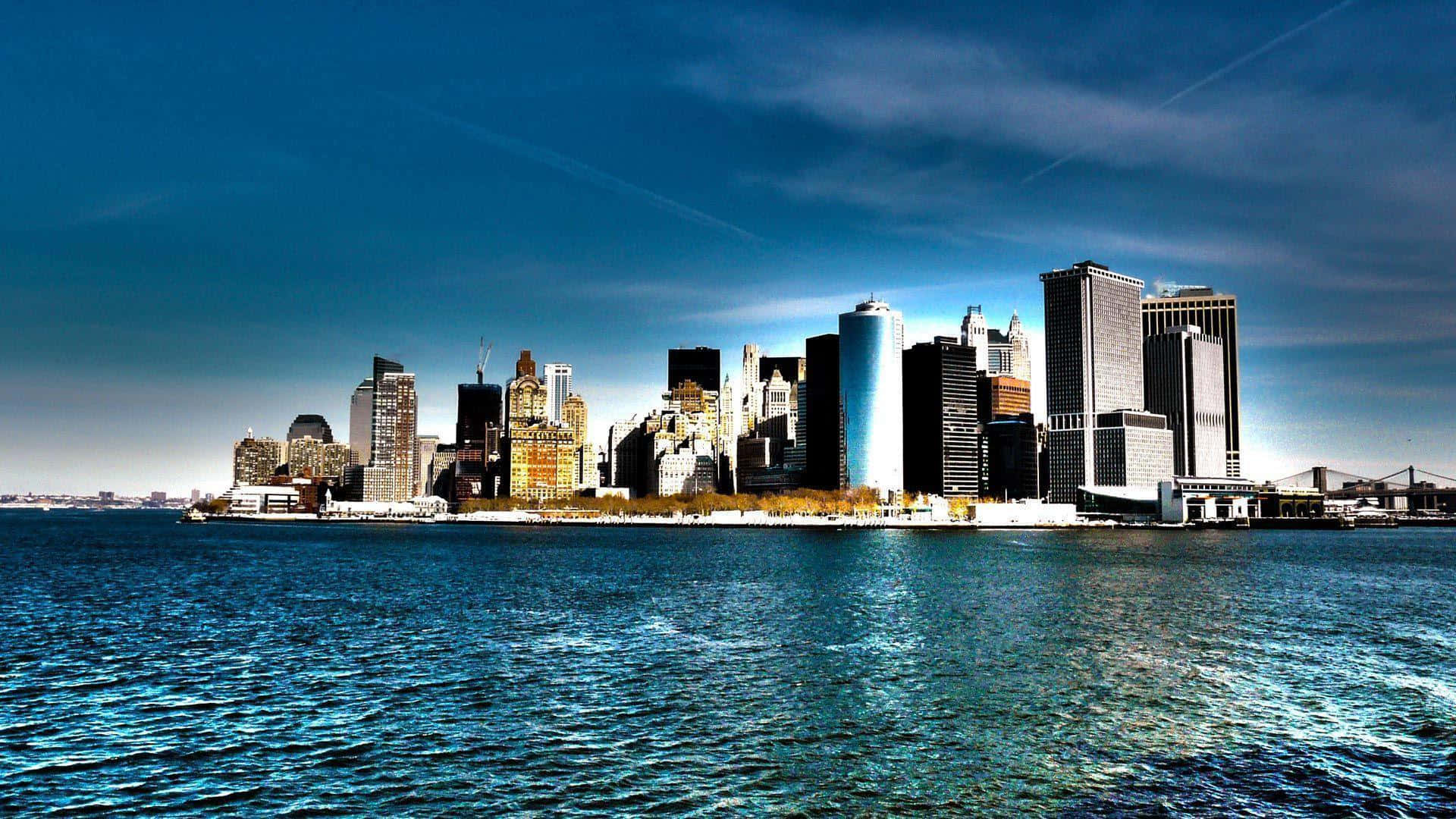 Dark Blue Sky New York City Laptop Background