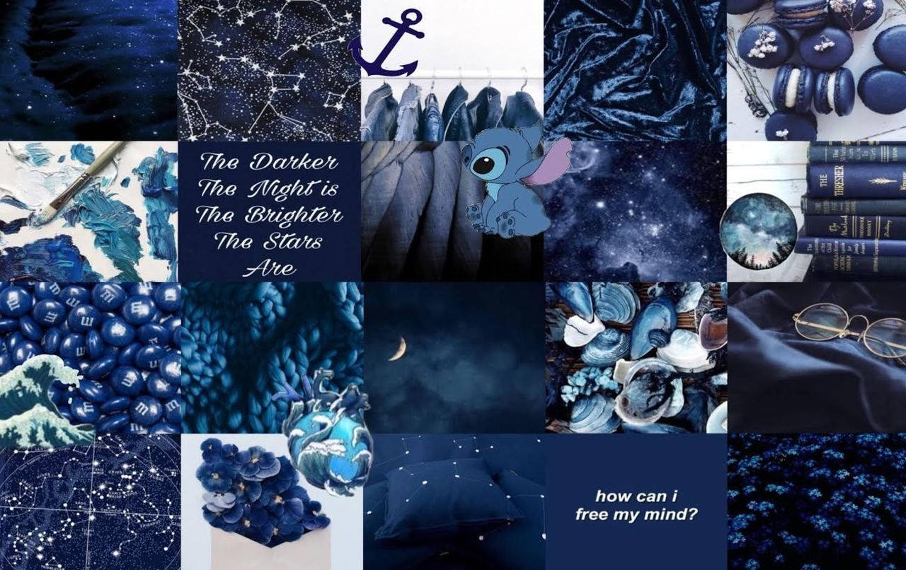 Dark-blue Theme Aesthetic Collage Laptop Background