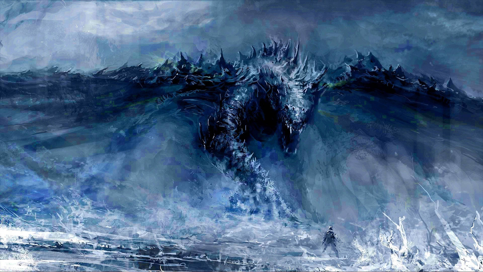 Dark Blue Water Dragon Wave