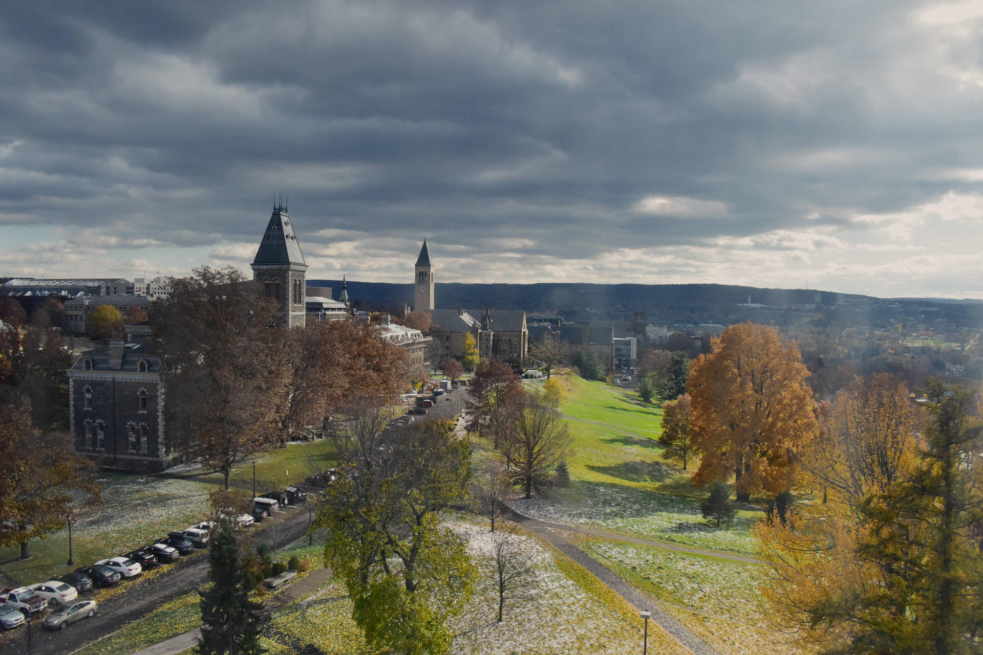 Dark Brooding Clouds Over Cornell University Background