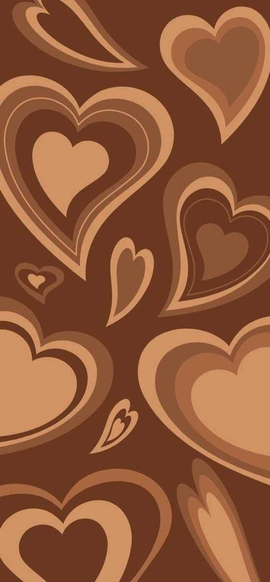 Dark Brown Aesthetic Big And Small Hearts Background