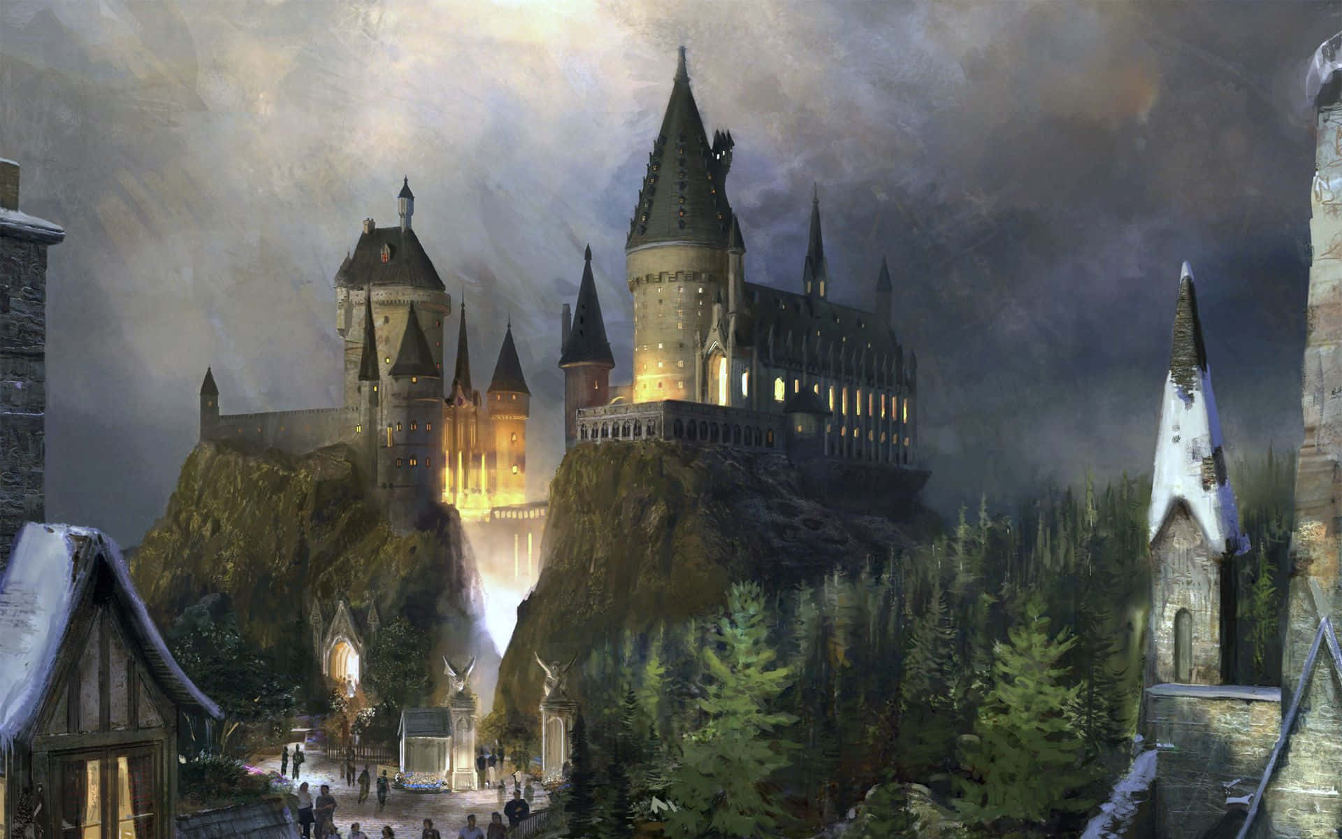 Dark Christmas At Hogwarts Background