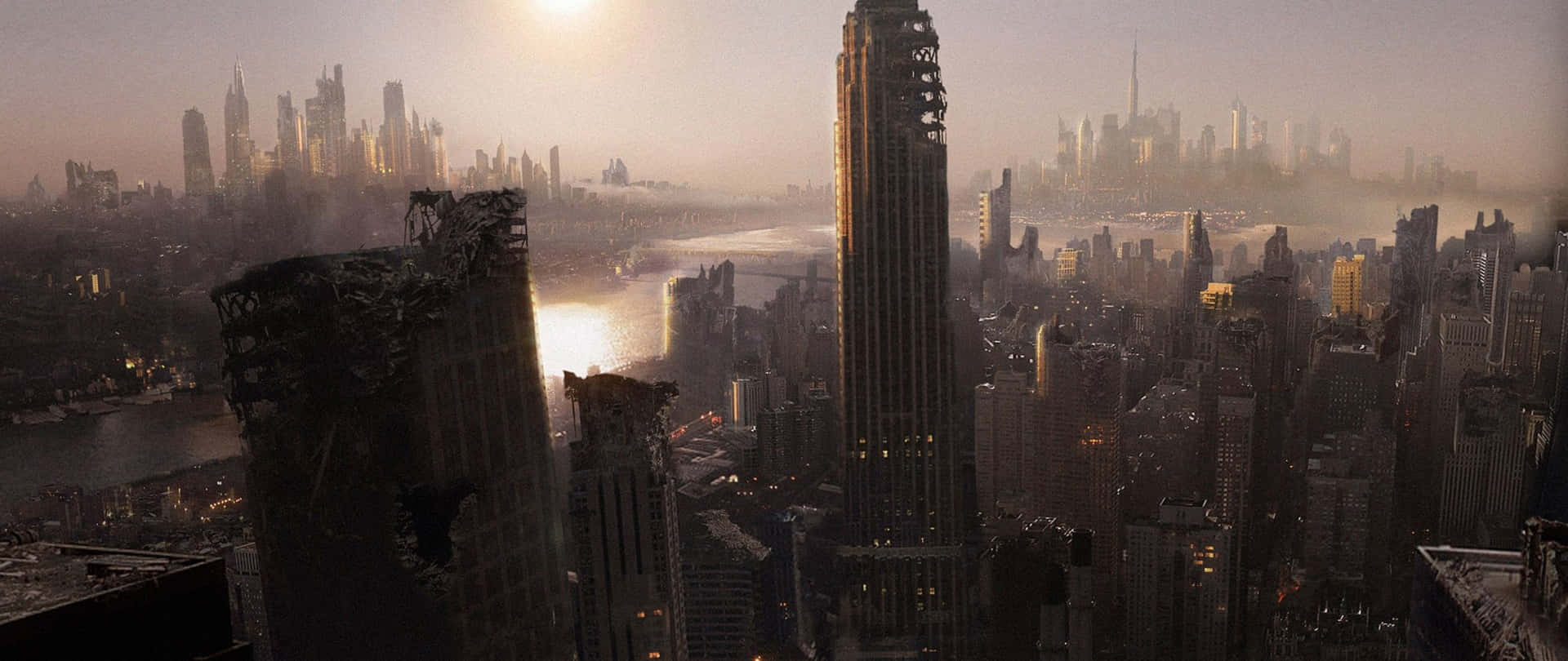 Dark City 4k With Sunrise Background