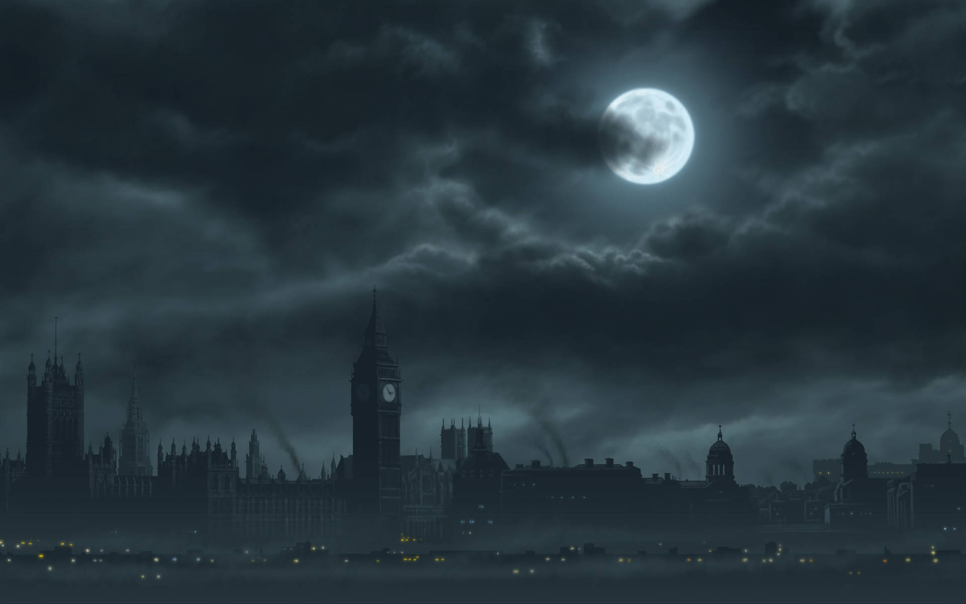 Dark City Full Moon Background