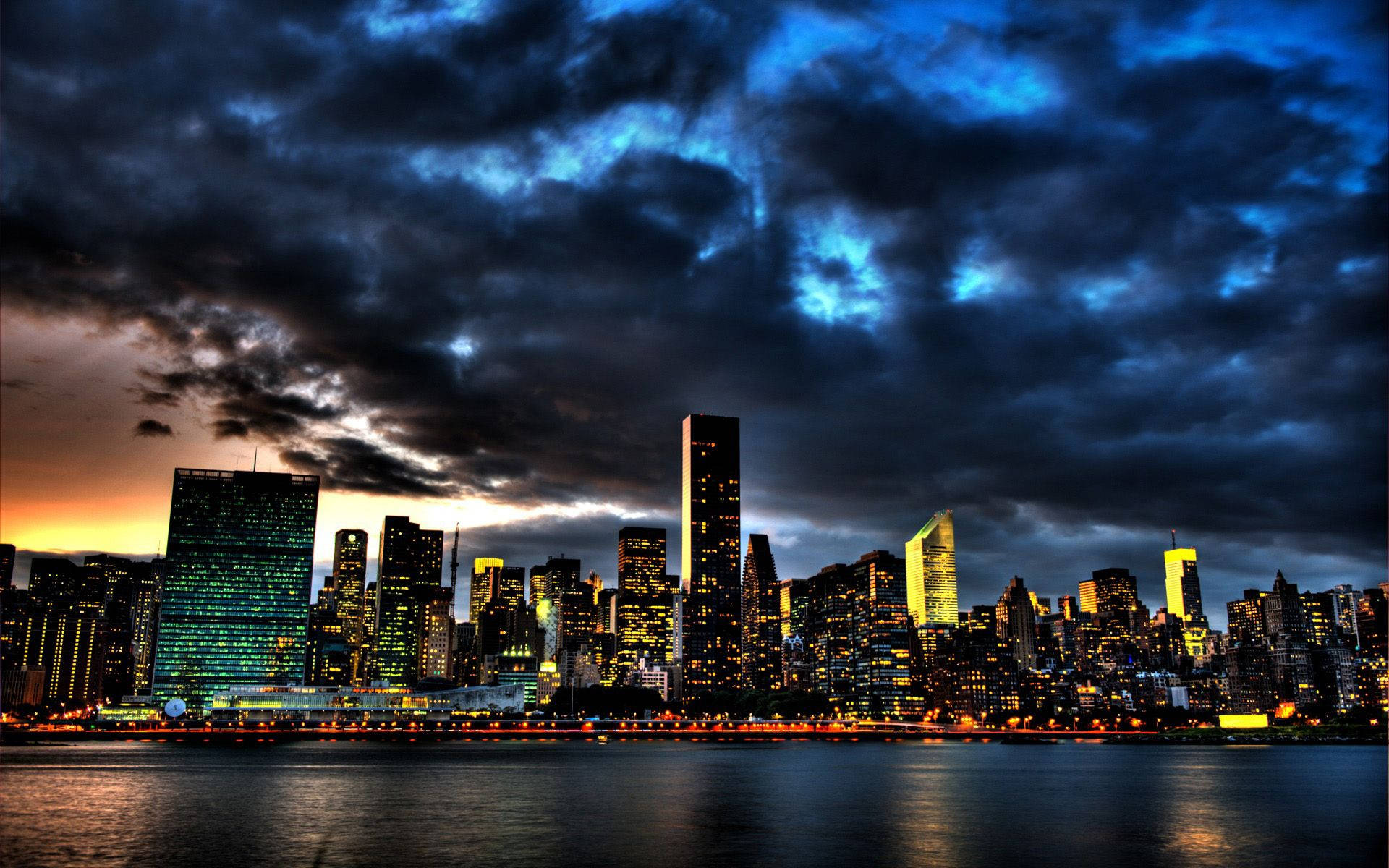 Dark Clouds And New York Skyline Background