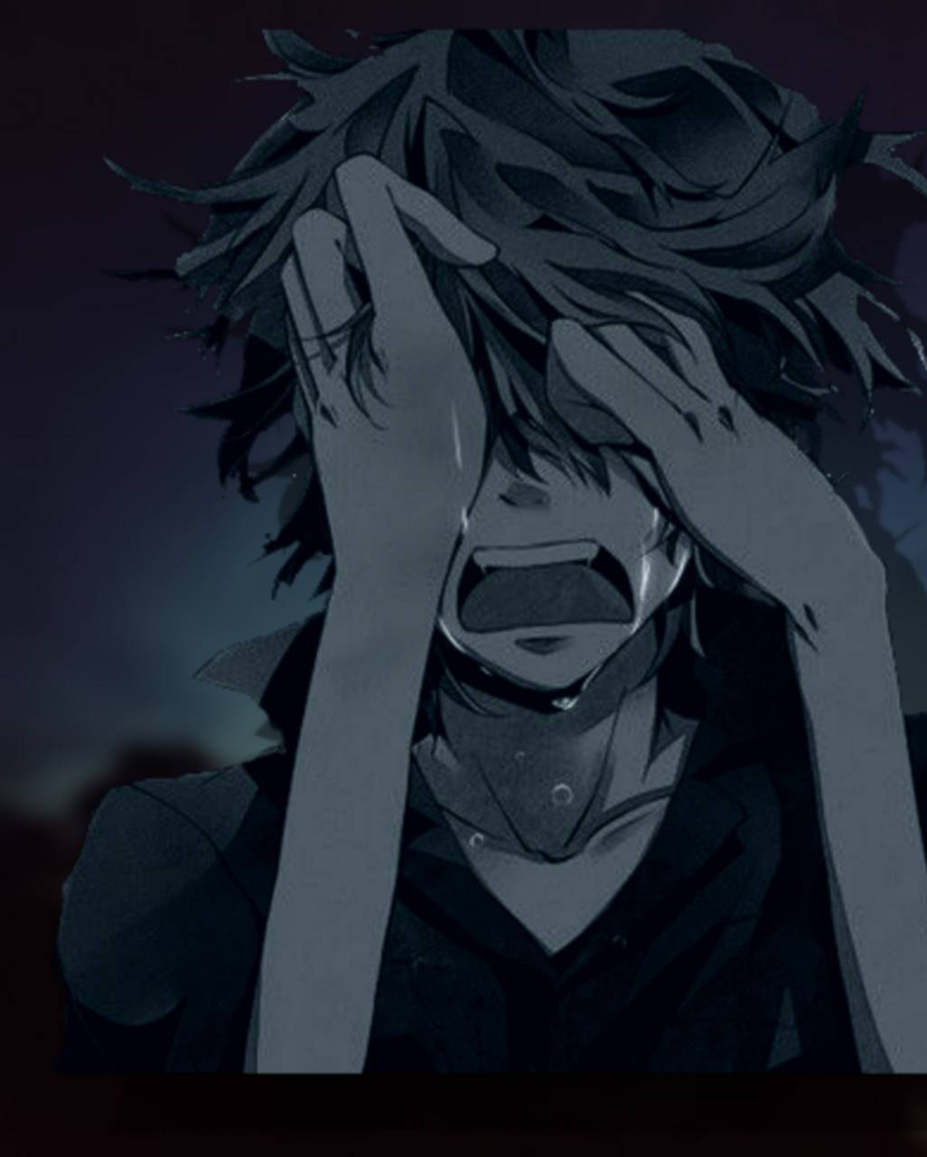 Dark Crazy Crying Anime Boy Background