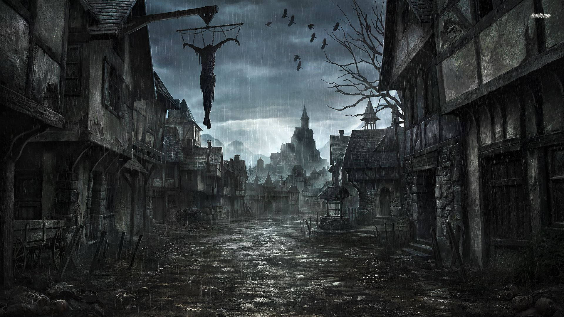 Dark Creepy Village Background