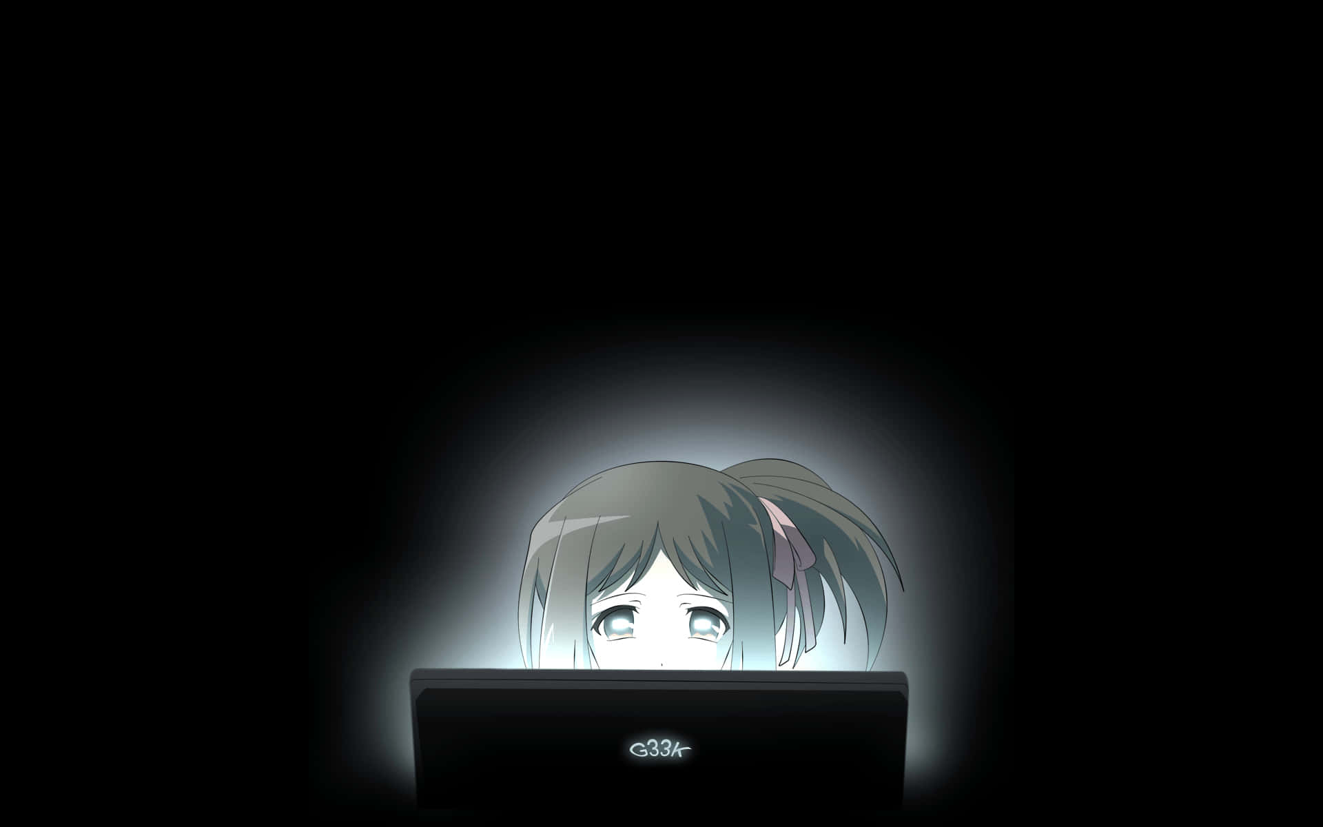 Dark Cute Anime Girl Aesthetic With Laptop