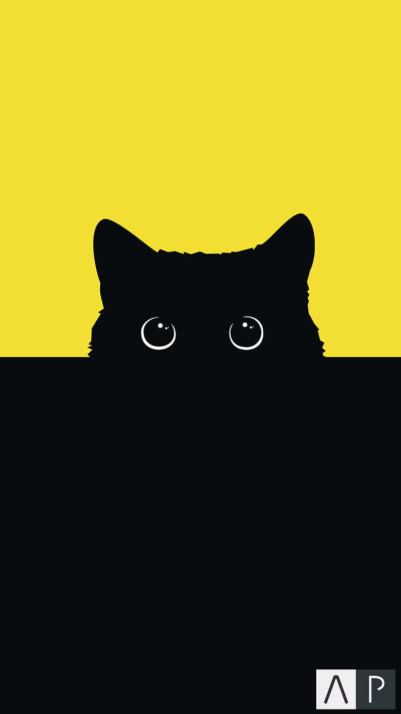 Dark Cute Cat Yellow Dark Background