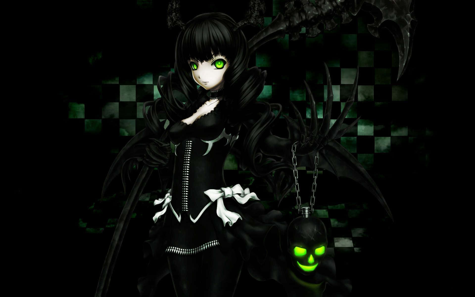 Dark Cute Green Eyes Anime Girl Background