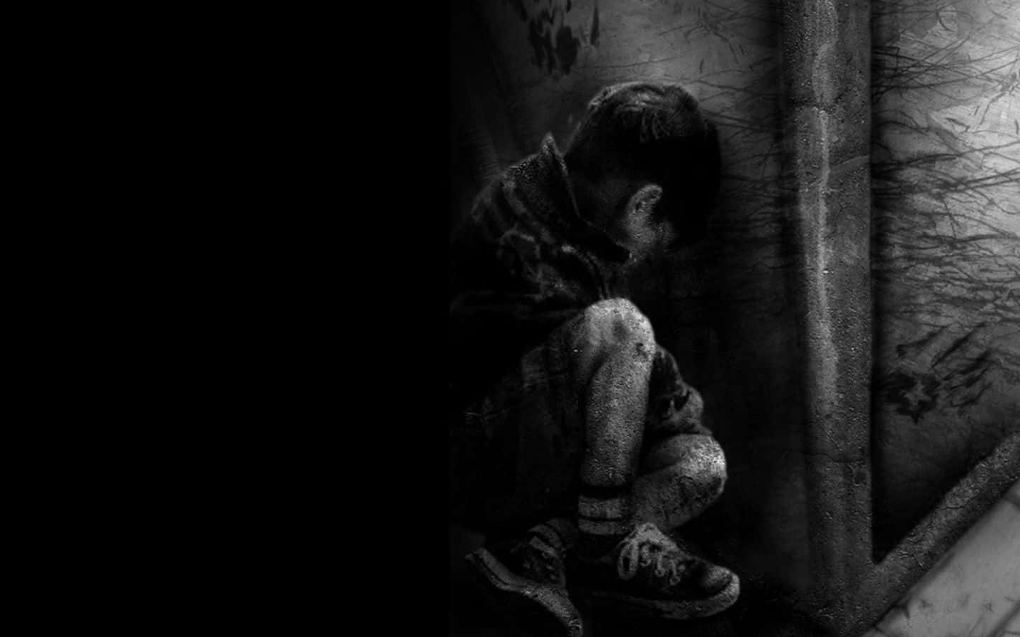 Dark Depressing Alone Boy Charcoal Art Background