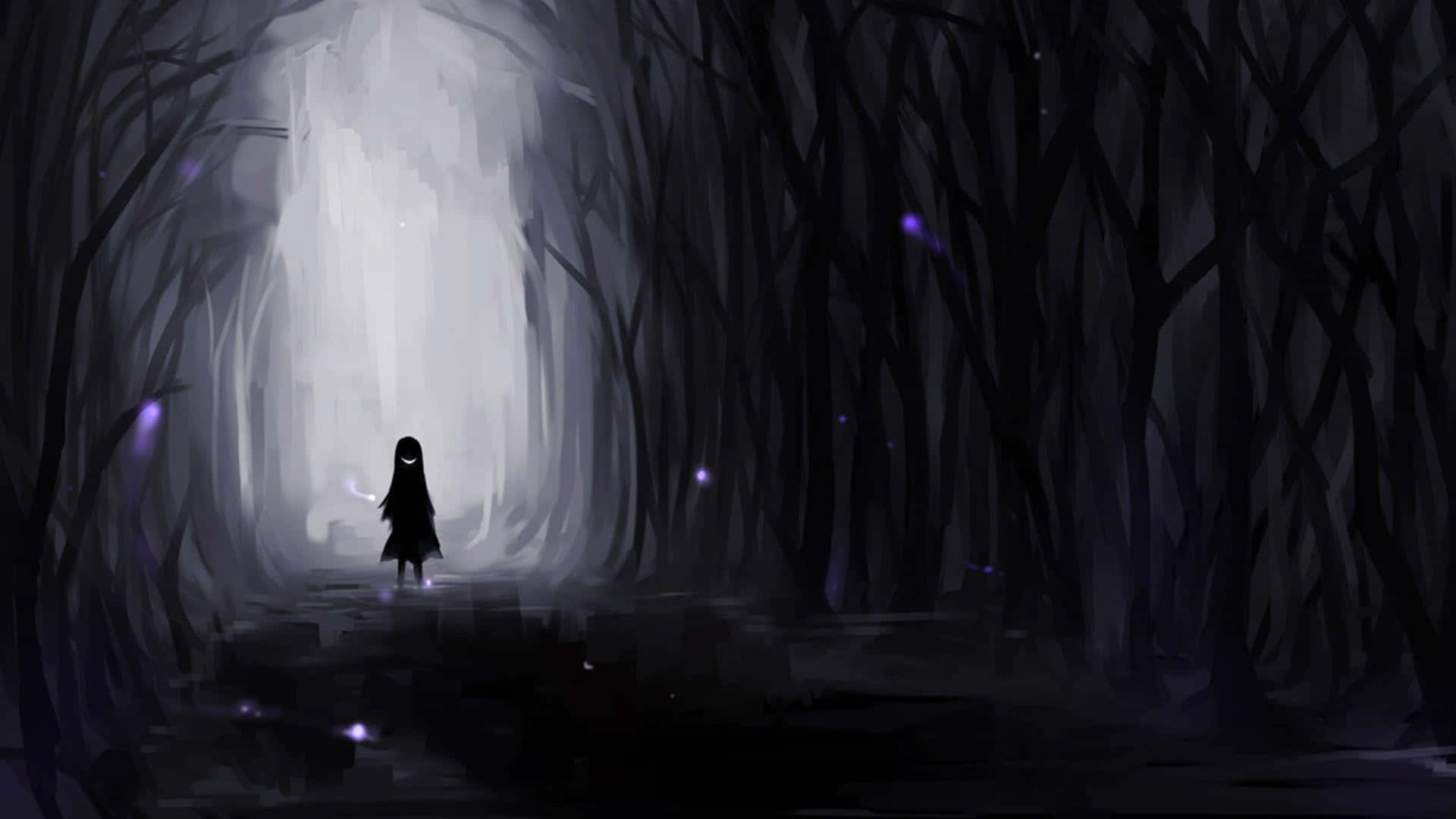 Dark Depressing Alone Girl In Forest Background