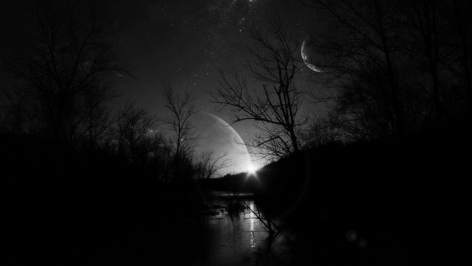 Dark Depressing River In The Night Background