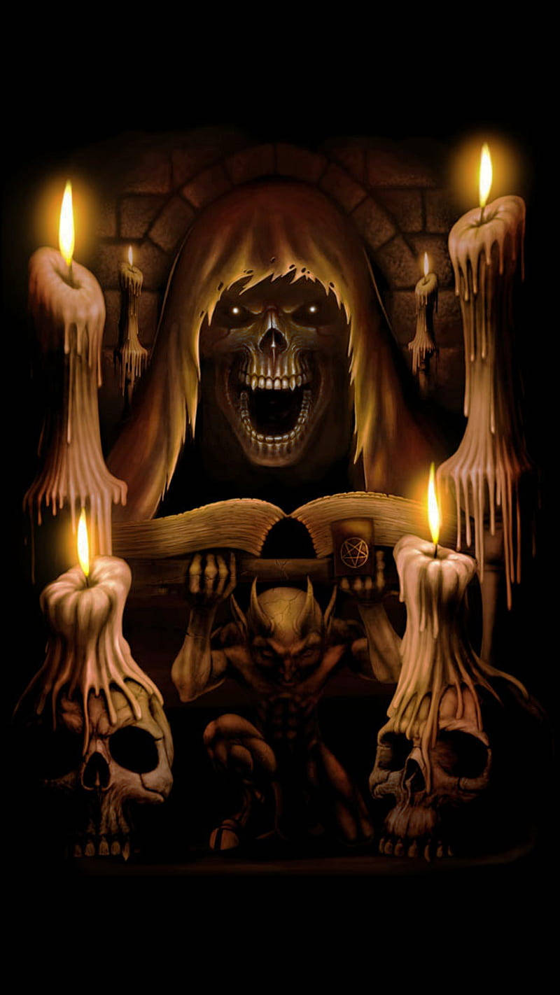 Dark Devil Evil Book And Candles Background