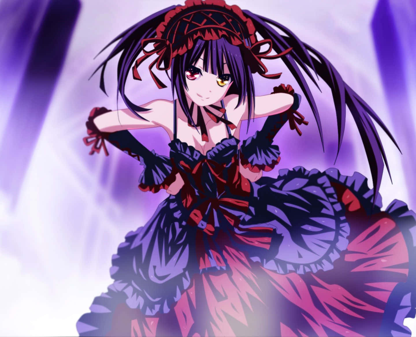 Dark Elegance: Kurumi Tokisaki In Gothic Anime Attire Background