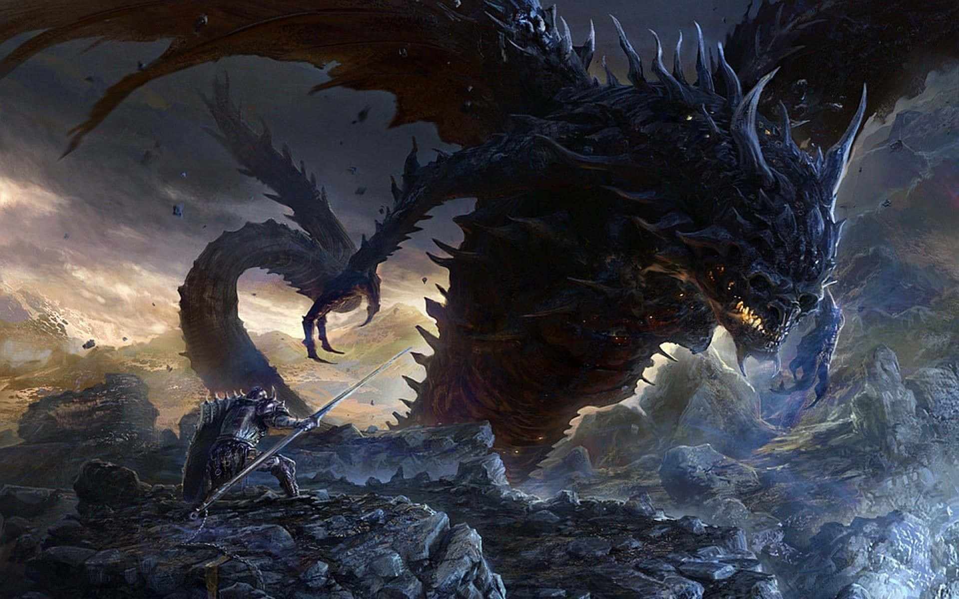 Dark Fantasy Big Dragon Background