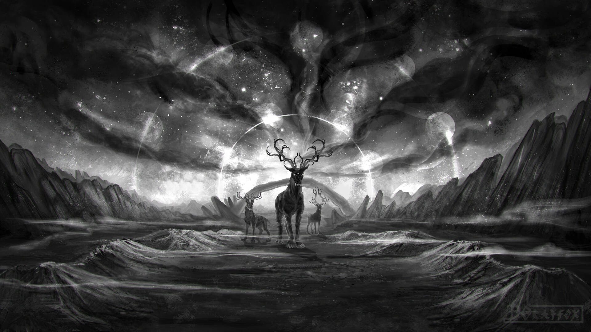 Dark Fantasy Deers Background