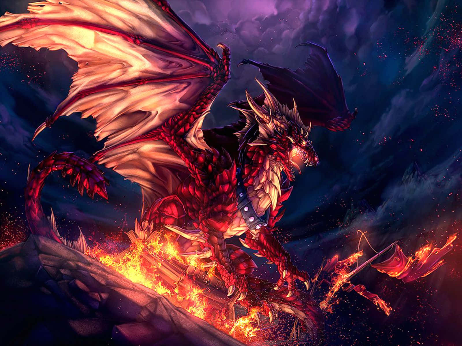 Dark Fantasy Fire Breathing Dragon Anime Background