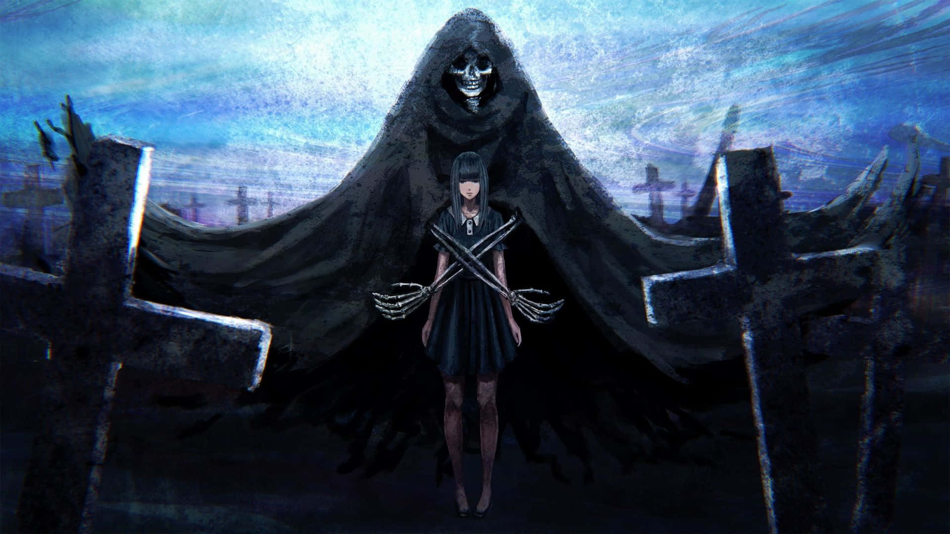 Dark Fantasy Girl In Graveyard Background