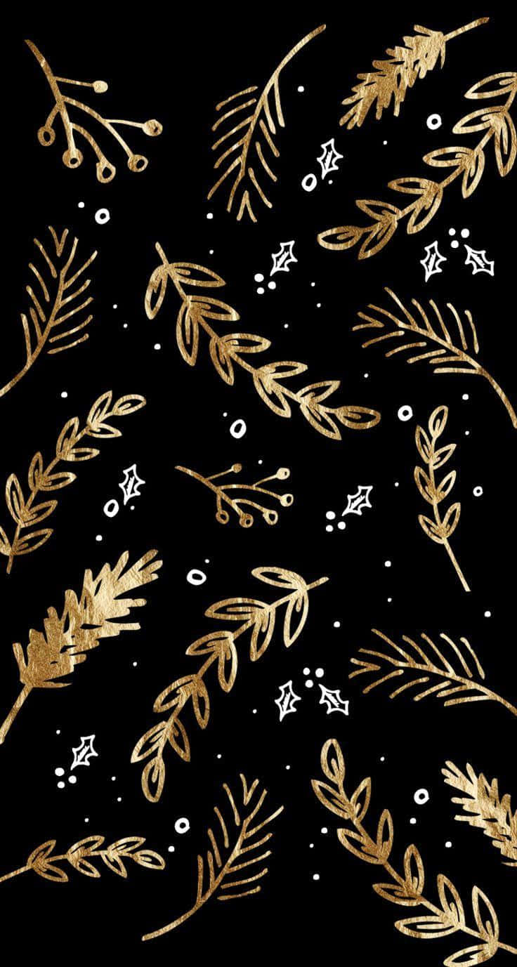 Dark Floral Gold Accentsi Phone Wallpaper