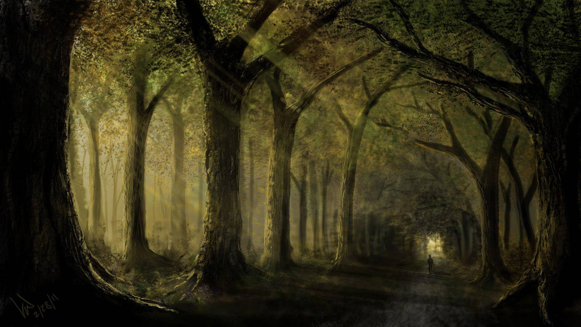 Dark Forest Paint Art Background