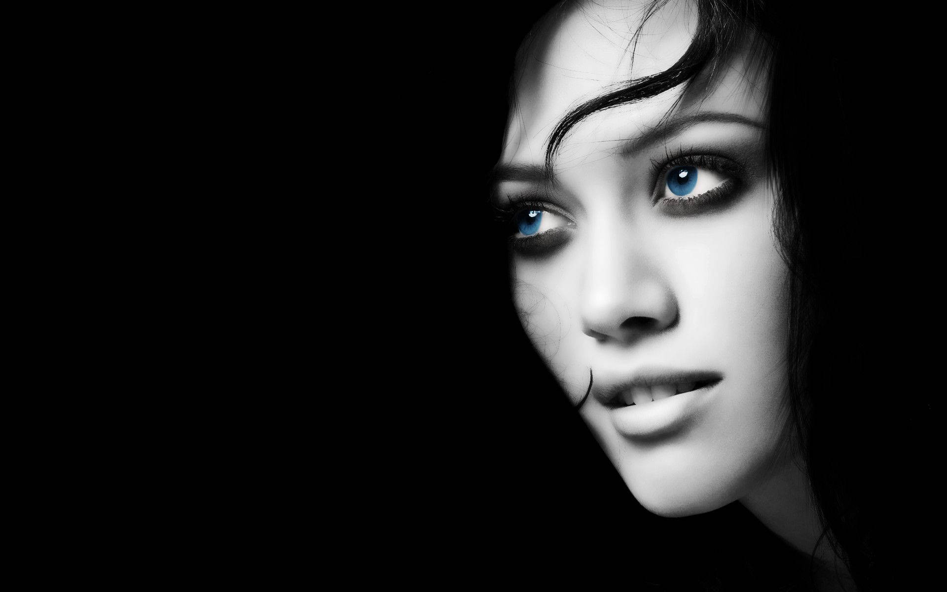 Dark Girl Looking With Blue Eyes