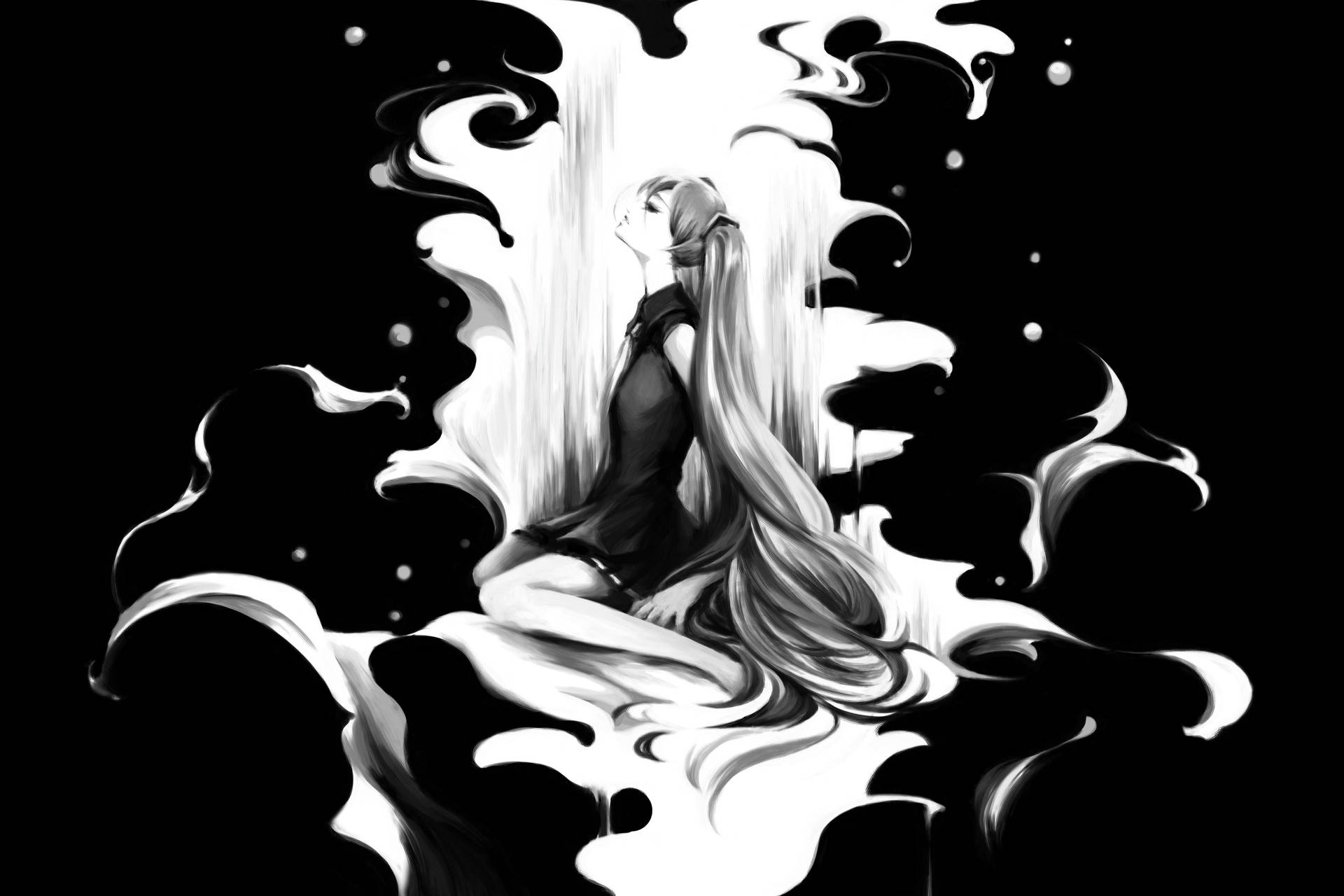 Dark Girl On Abstract White Smoke