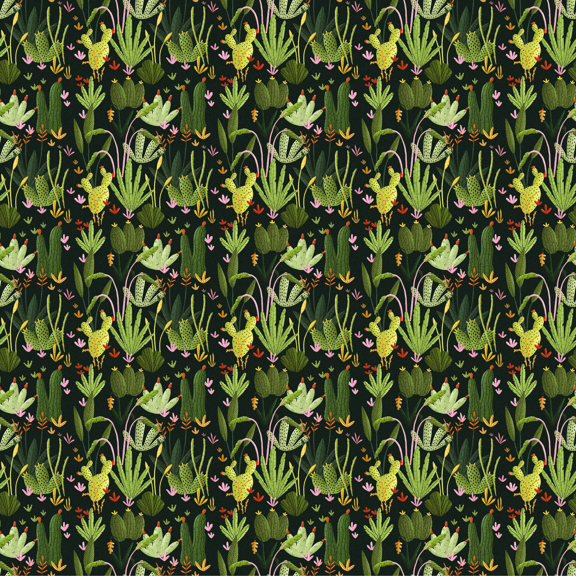 Dark Girly Vintage Cactus Pattern Background