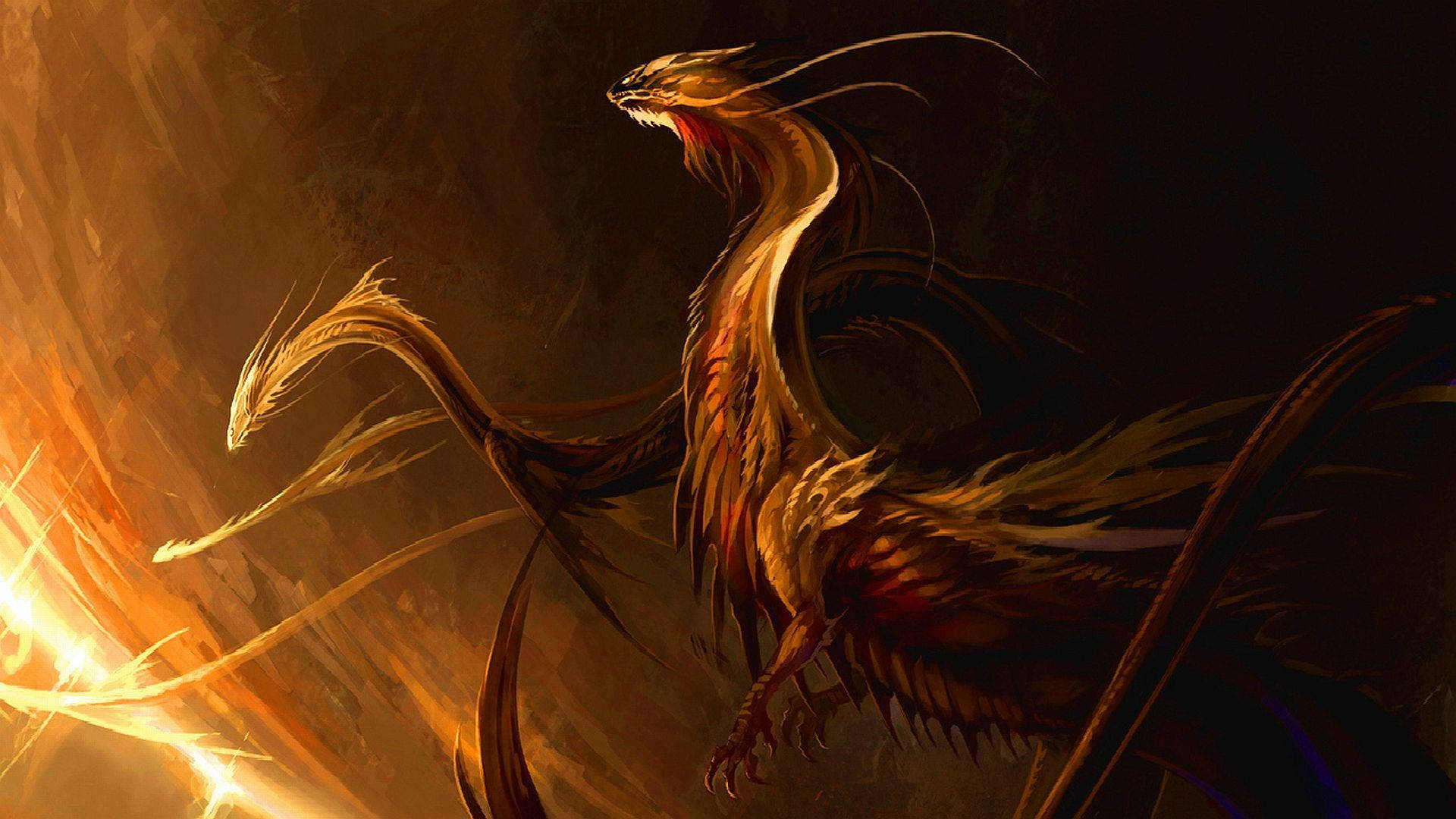 Dark Golden Japanese Dragon Pc Background