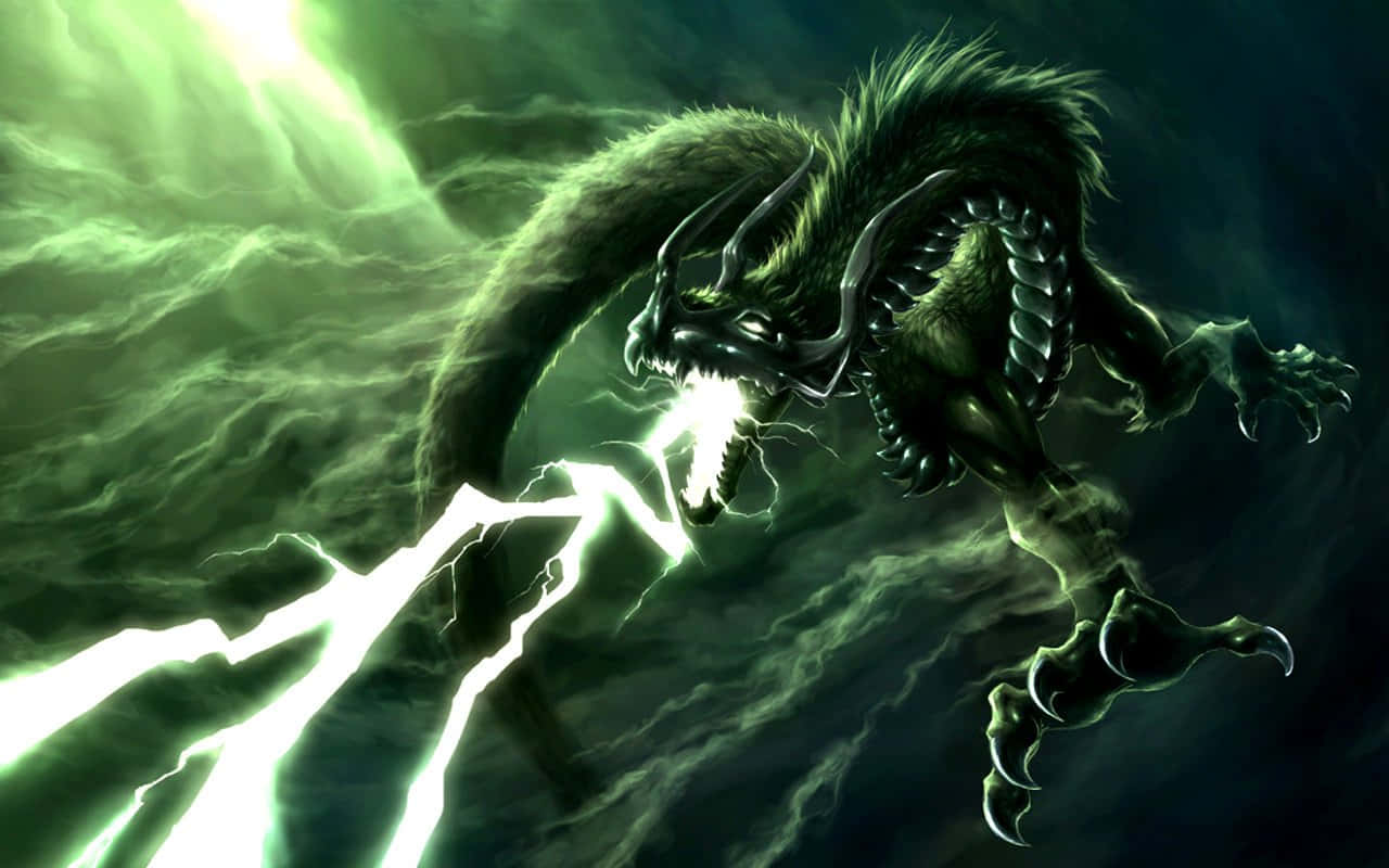 Dark Green Awesome Cool Dragon Background
