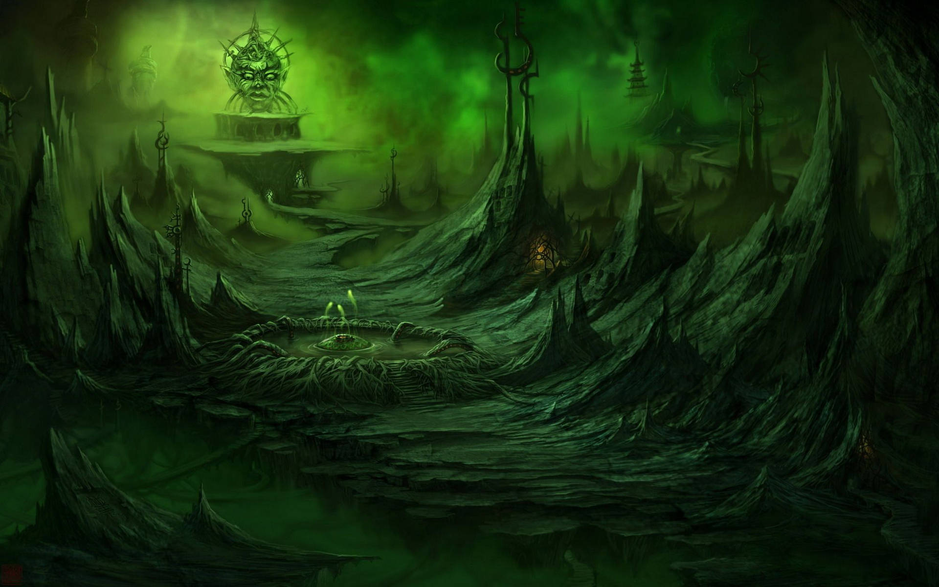 Dark Green Fantasy World Aesthetic Background