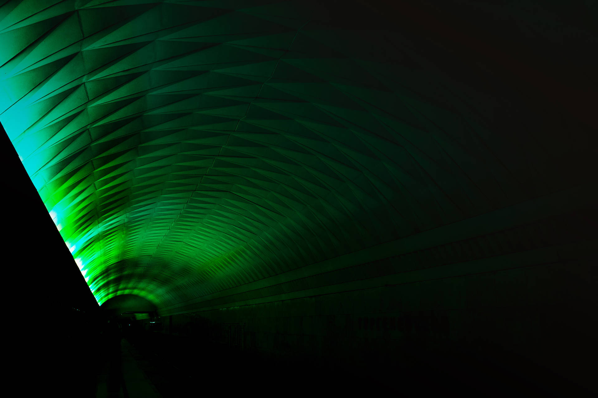 Dark Green Light In Tunnel Background