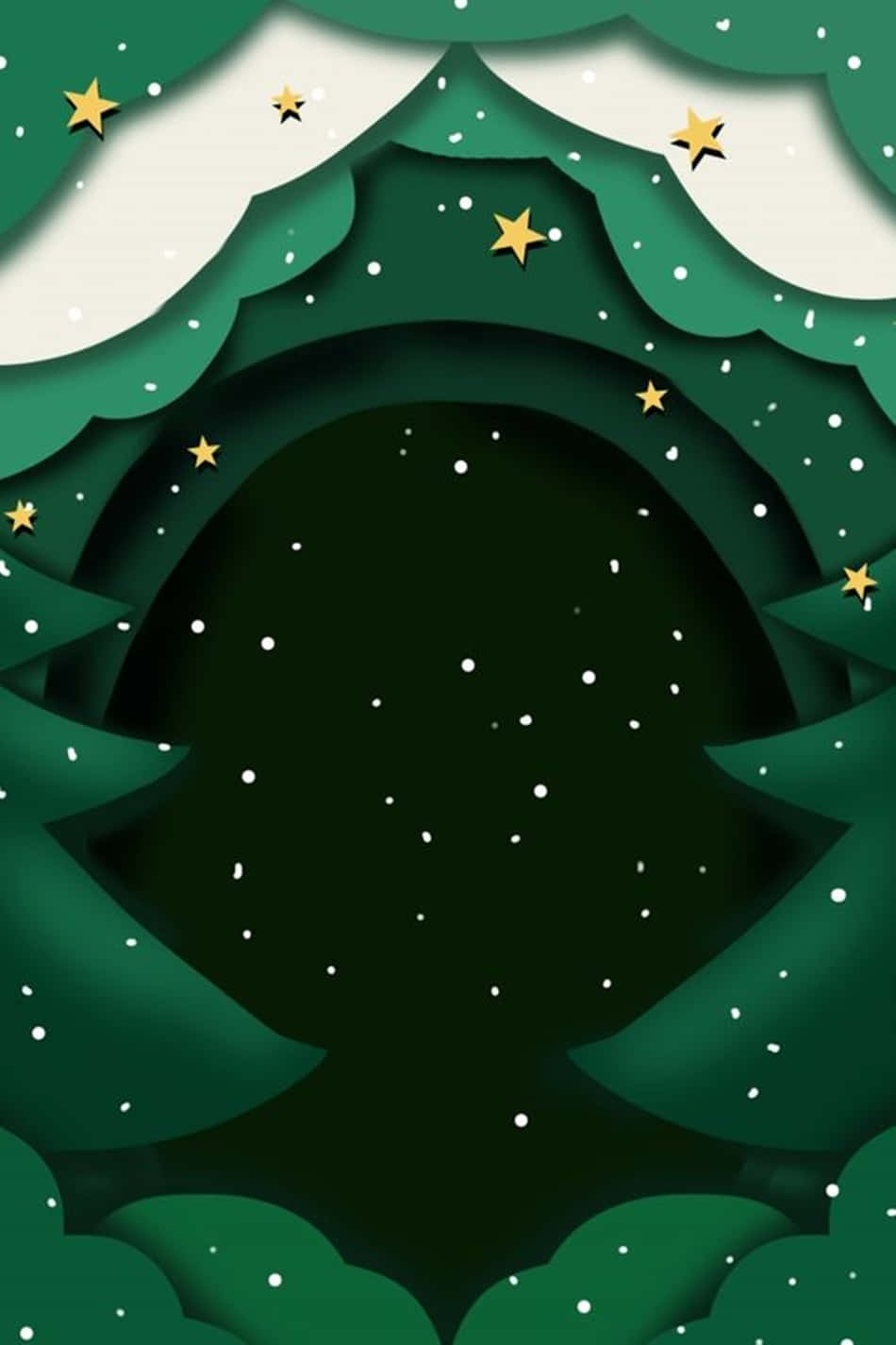 Dark Green Snowy And Starry Christmas